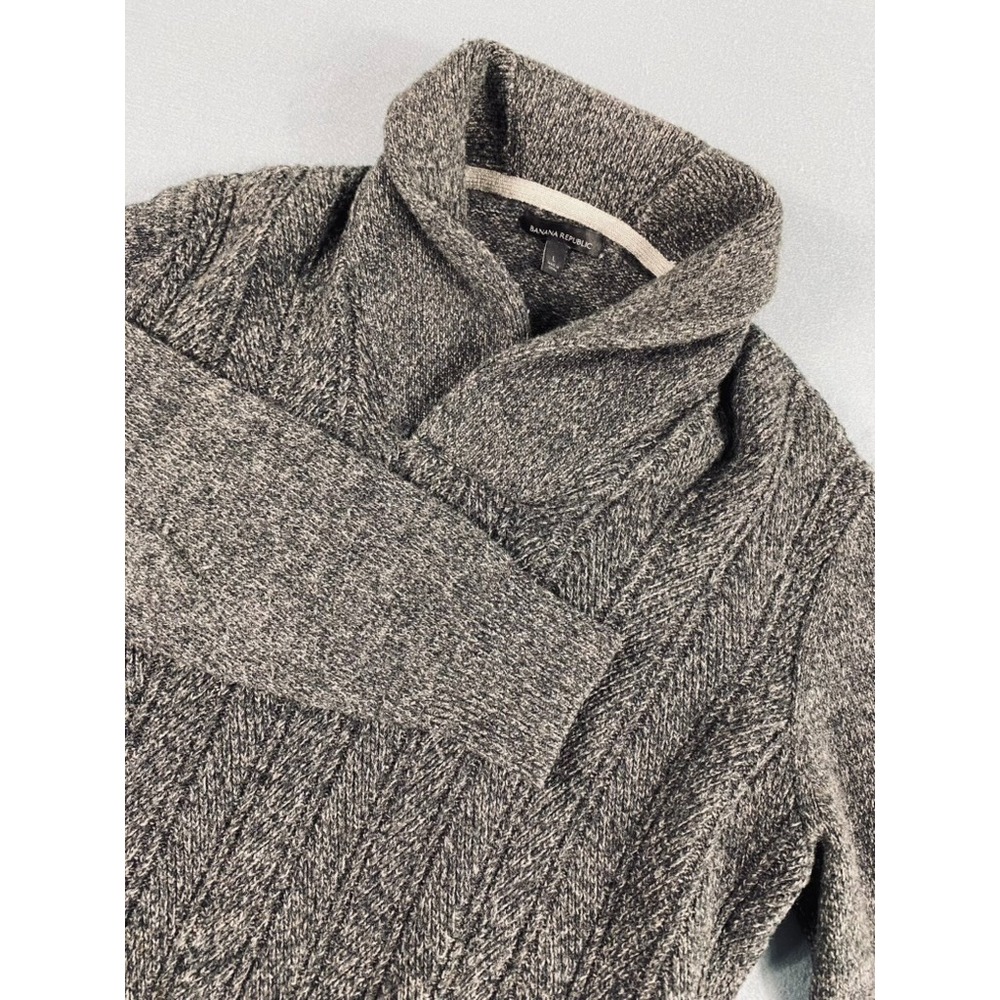Banana Republic Knit Sweater Sz L Beige/Grey Herringbone Lambs Wool Cabincore